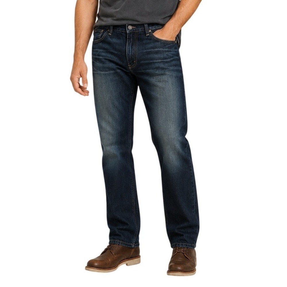 Levis 505 Dark Wash Indigo Blue Regular Fit Straight Leg Denim Jeans Men's 34x32